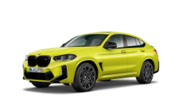 Gelber BMW X4 M von schräg vorne, auf transparentem Hintergrund.