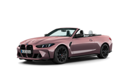 Rosa BMW Cabrio, Frontalansicht, mit offenem Verdeck auf weißem Hintergrund.