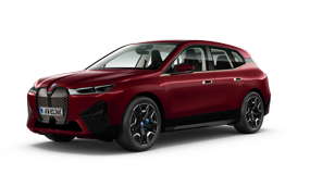 Rotes Auto, seitliche Ansicht, auf weißem Hintergrund. BMW Händler Mülheim.